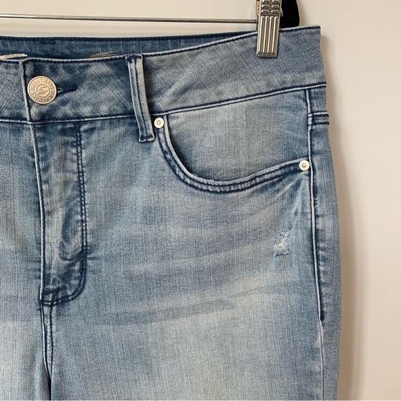 SIZE 14 SEVEN7 HIGH RISE TUMMYLESS LIGHT BLUE SKINNY JEAN FRAYED HEM - Picture 4 of 15